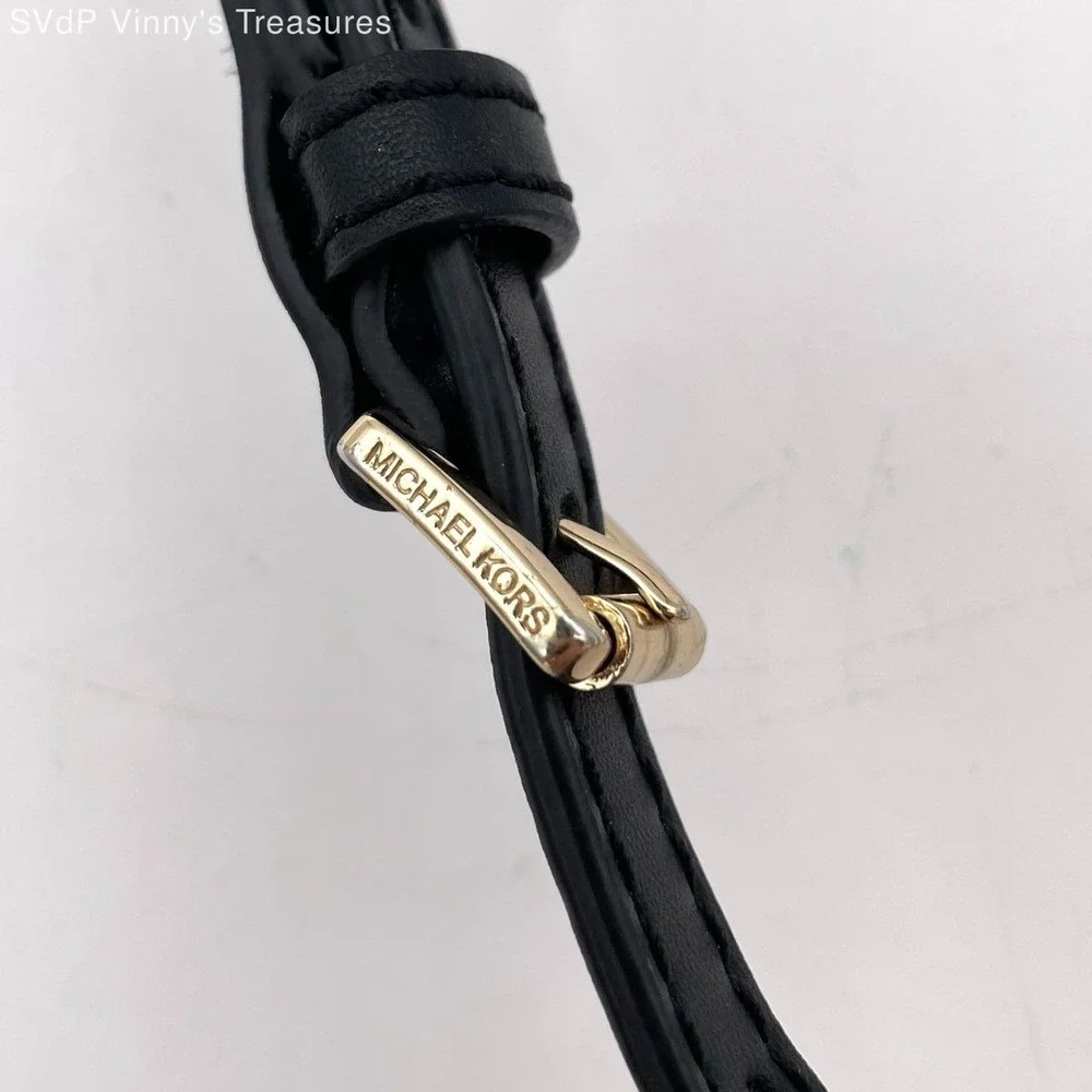 Michael Kors Black Pebbled Leather Jet Set Crossbody Bag Gold Hardware COA